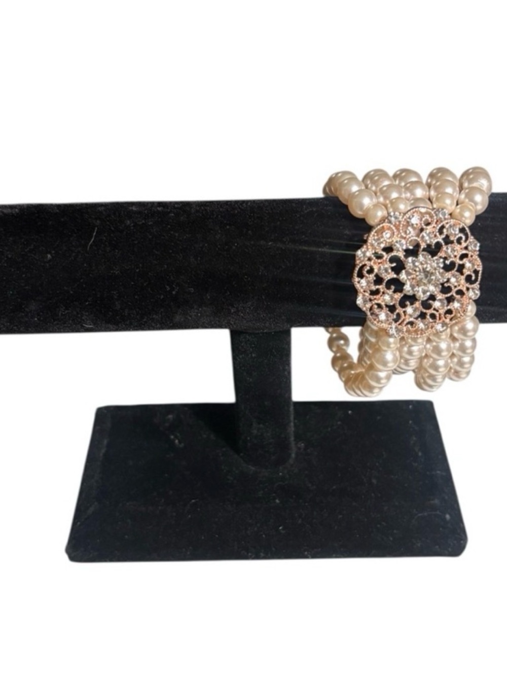 Cream Pearl Multi-Strand Bracelet with Rose Gold Filigree Clasp